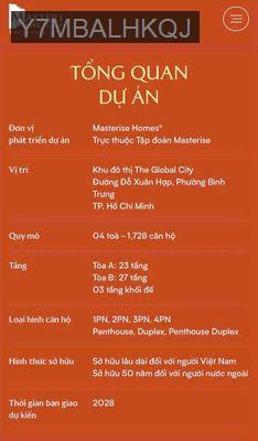 Bán căn hộ 2pn Masteri Grand View Global city Liên Phường - Phường An Phú  -  Quận 2 