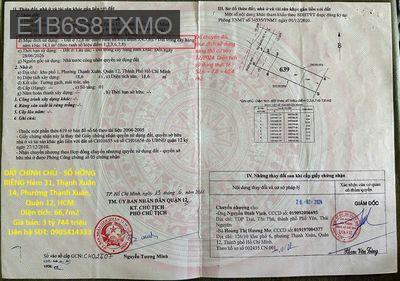 ĐẤT CHÍNH CHỦ Hẻm 31, Thạnh Xuân 14, Phường Thạnh Xuân, Quận 12, HCM - Phường Thạnh Xuân  -  Quận 12 