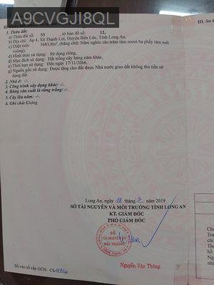 Bán 5.683 m2 đất - Ấp 4, Thạnh Lợi, Bến Lức, Long An. 3.7 tỷ - Xã Thạnh Lợi  -  Huyện Bến Lức 