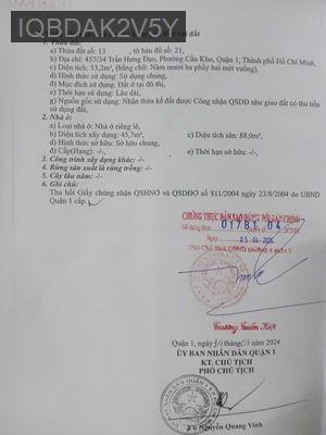 Cần bán nhà cũ - Phường Cầu Kho  -  Quận 1 