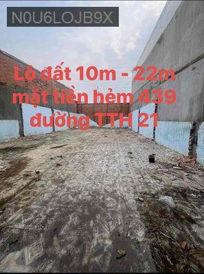 Đất mặt tiền hẻm 439 Đường TTH 21 Q12 - Phường Tân Thới Hiệp  -  Quận 12 