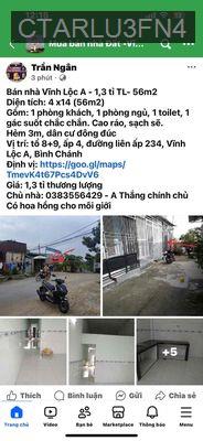 Bán nhà - Xã Vĩnh Lộc A  -  Huyện Bình Chánh  - 56m² - 1.3tỷ