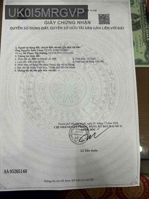 Đất thổ cư , CẦN BÁN GẤP - Xã Xuân Thới Sơn  -  Huyện Hóc Môn 