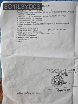 Chính chủ Bán nhà mặt tiền 506/8 Nguyễn Ảnh Thủ,  Q12, 6ty 950tr - Phường Hiệp Thành  -  Quận 12 