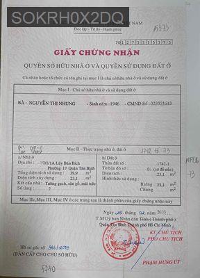 Nhà hẻm cụt, TTHC quận Tân Phú, có mọi tiện ích, khu an ninh quân đội. - Phường Tân Thành  -  Quận Tân Phú 