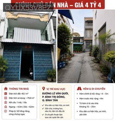 CHÍNH CHỦ BÁN NHÀ 2/ Lê Văn Quới  – 4 TỶ 4 - Phường Bình Trị Đông  -  Quận Bình Tân 