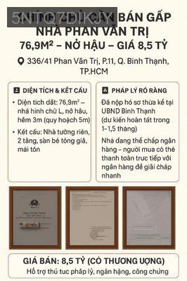 Nhà hẻm 336/41 Phan văn Tri cần bán để giải chấp NH - Phường 11  -  Quận Bình Thạnh 