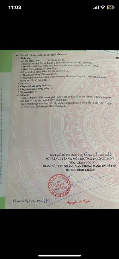 Bán đất - Xã Vĩnh Lộc A  -  Huyện Bình Chánh  - 861m² - 9tỷ - (ảnh - 2)