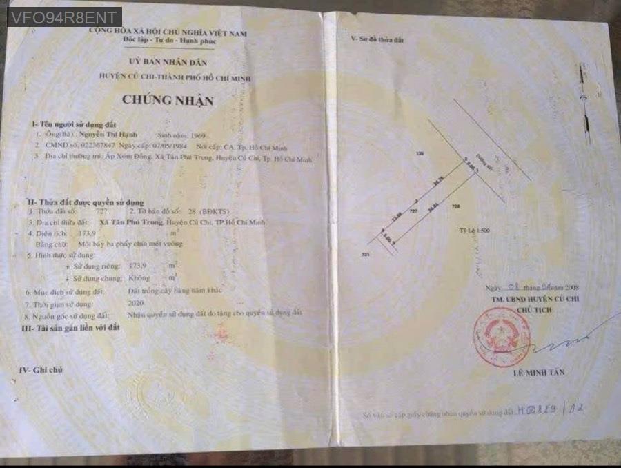 Bán đất mặt tiền nhựa Xã Tân Phú Trung diện tích 5x36. Có thể làm vườn, xây trọ, nhà ở - Xã Tân Phú Trung  -  Huyện Củ Chi  - (ảnh - 0)