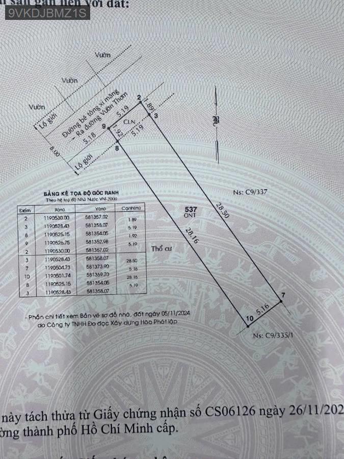 Bán đất SHR Vườn Thơm 5.2x30 thổ cư - Xã Bình Lợi  -  Huyện Bình Chánh  - (ảnh - 1)