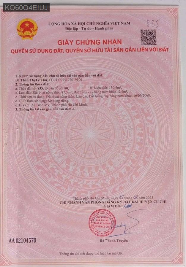 Bán đất Kênh Nhà Vuông cách Vành Đai 3 chỉ 250m, SHR 5x26 xây dựng tự do - Xã Bình Mỹ  -  Huyện Củ Chi  - (ảnh - 1)