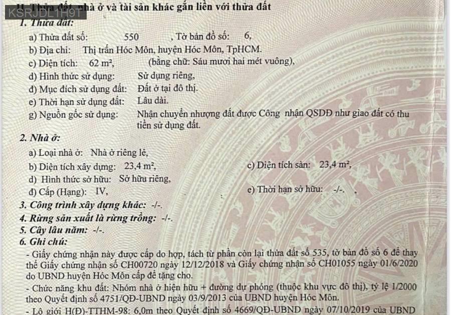 Bán đất sổ hồng riêng chợ Hóc Môn - TT. Hóc Môn  -  Huyện Hóc Môn  - (ảnh - 0)