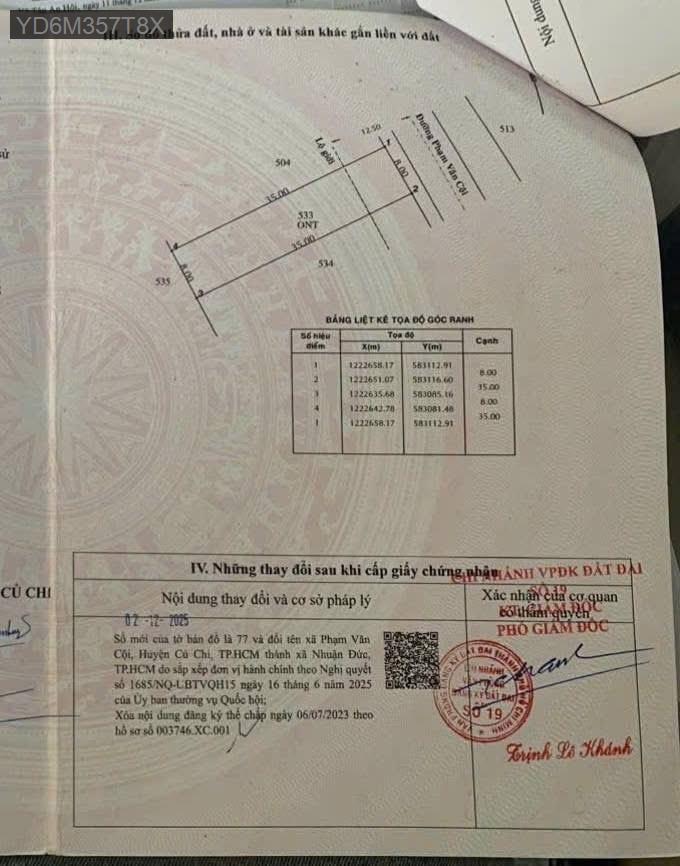 Bán lô đất mặt tiền đường Phạm Văn Cội, diện tích 8x35 full thổ. Giá 4tỷ8 TL - Xã Nhuận Đức  -  Huyện Củ Chi  - (ảnh - 4)