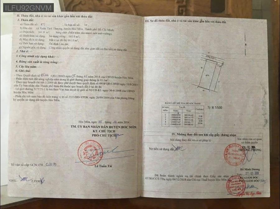 Bán lô đất thổ cư gần ngay chợ Xuân Thới Thượng, diện tích 8x21. Đường bêtông sạch sẽ xe hơi đến đất - Xã Xuân Thới Thượng  -  Huyện Hóc Môn  - (ảnh - 0)