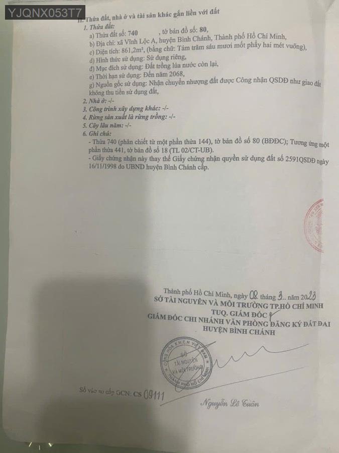 Bán đất sổ riêng mặt tiền đường Liên Ấp 1-2, diện tích 14x65. Giá 9.5tỷ TL - Xã Vĩnh Lộc A  -  Huyện Bình Chánh  - (ảnh - 0)