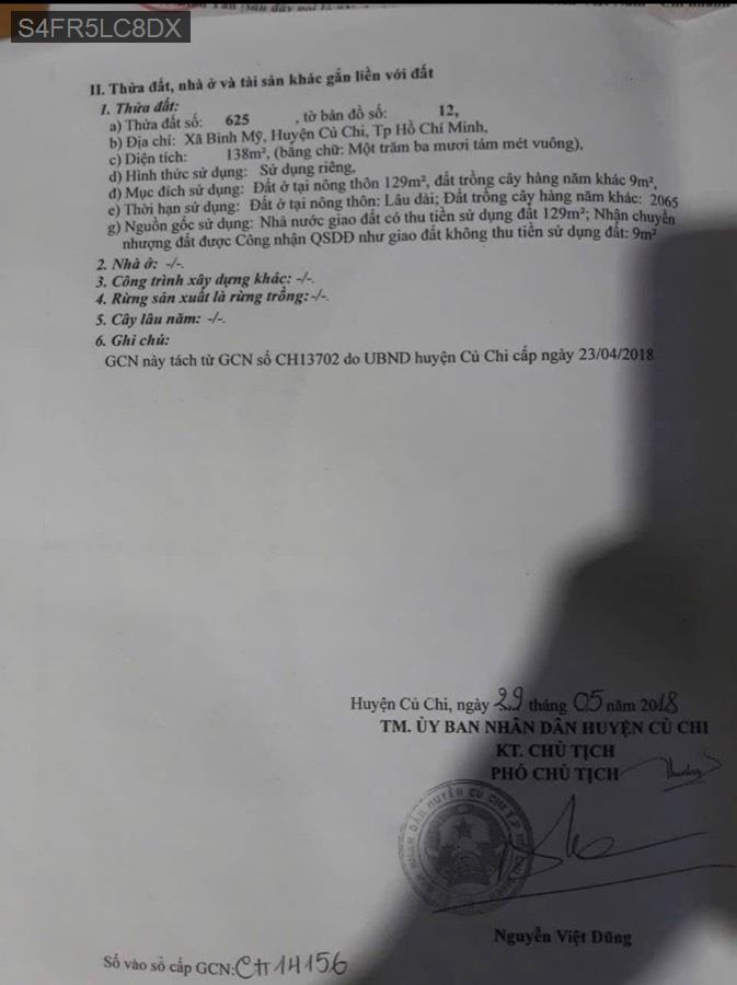 Bán lô đất đường Hà Duy Phiên, diện tích 5x27 full thổ cư. Đường xe hơi vào tới đất - Xã Bình Mỹ  -  Huyện Củ Chi  - (ảnh - 2)