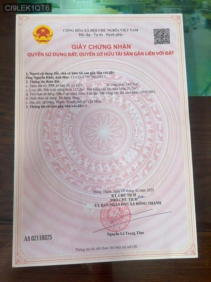 Bán lô đất đường Nguyễn Thị Sáu, diện tích 14x11 CN 145m² có 112m thổ cư - Xã Thới Tam Thôn  -  Huyện Hóc Môn  - (ảnh - 1)