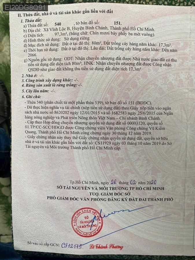 Bán đất Đường 123 gần chợ, diện tích 5x20. Đường rộng thông, tặng giấy phép xây 3 tấm - Xã Vĩnh Lộc B  -  Huyện Bình Chánh  - (ảnh - 3)