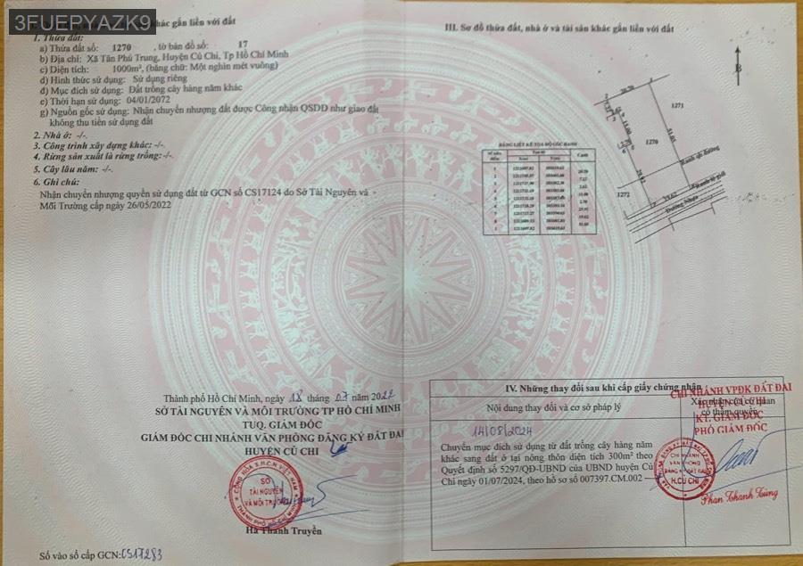 Bán đất mặt tiền nhựa 89 thông giữa Tỉnh Lộ 2 và Nguyễn Thị Lắng - Xã Tân Phú Trung  -  Huyện Củ Chi  - (ảnh - 0)