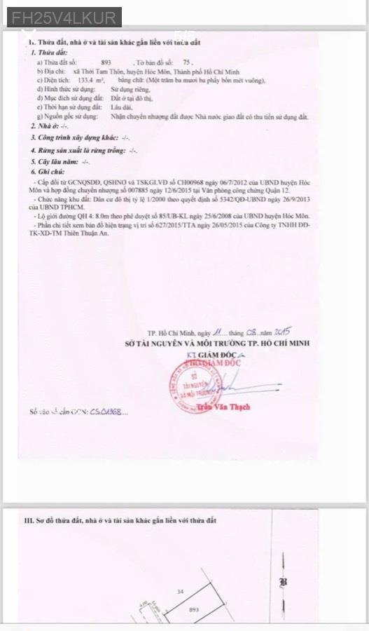 Bán đất Thới Tam Thôn diện tích 133.4m full thổ. Giá 6tỷ5 TL - Xã Thới Tam Thôn  -  Huyện Hóc Môn  - (ảnh - 4)