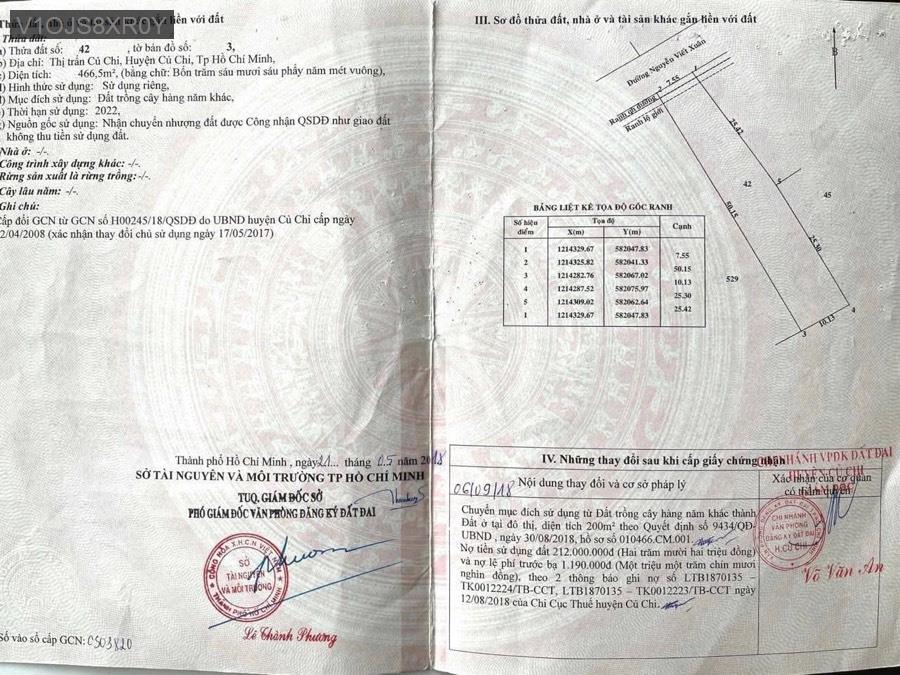 Bán đất mặt tiền đường Nguyễn Viết Xuân, diện tích 7.55x50=466m nở hậu 10m. Giá 6.5tỷ - TT. Củ Chi  -  Huyện Củ Chi  - (ảnh - 0)