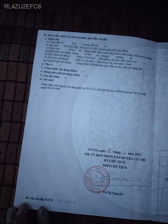 Bán đất Tỉnh Lộ 9, mặt tiền Nguyễn Thị Da. Diện tích : 475m² SHR có 120m thổ cư, xây dựng tự do - Xã Bình Mỹ  -  Huyện Củ Chi  - (ảnh - 2)