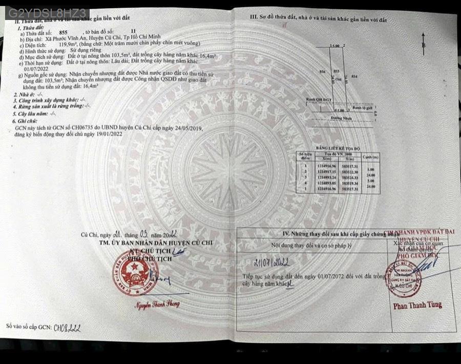 Bán lô đất Đường 416 diện tích 5x24 full thổ. Giá 2.6tỷ TL - Xã Phước Vĩnh An  -  Huyện Củ Chi  - (ảnh - 3)