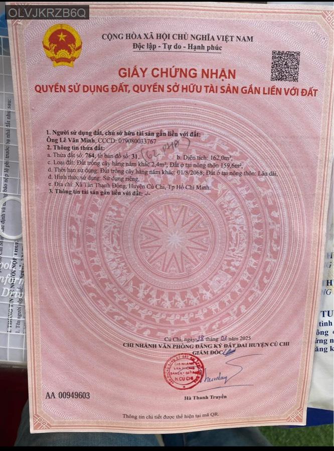 Bán đất mặt tiền đường nhựa thông ra Nguyễn Kim Cương. Giá 2tỷ050triệu TL - Xã Tân Thạnh Đông  -  Huyện Củ Chi  - (ảnh - 4)