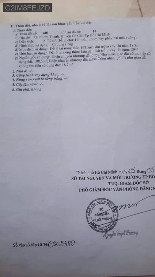 Bán đất mặt tiền đường bê tông xã Phước Thạnh cũ, diện tích 9.5x23.5. Giá 2tỷ350triệu TL - Xã Phước Thạnh  -  Huyện Củ Chi  - (ảnh - 0)