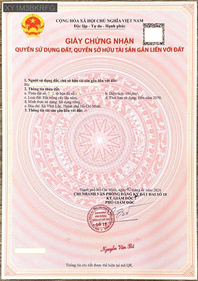 Bán đất sổ riêng Liên Ấp 26 - Xã Vĩnh Lộc A  -  Huyện Bình Chánh  - (ảnh - 1)
