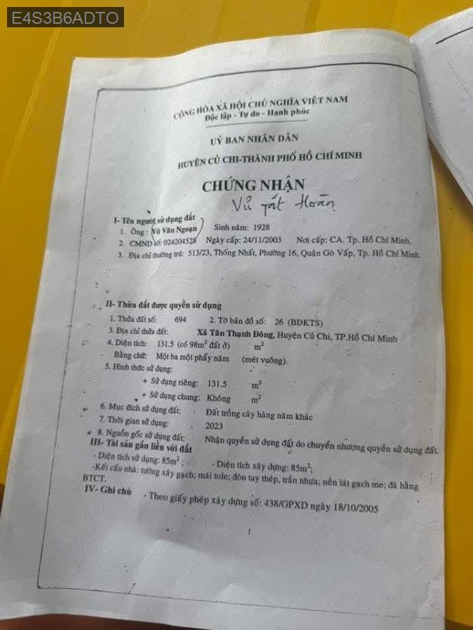 Bán nhà mặt tiền đường nhựa thông tứ hướng, gần quán Lâm Bò. Diện tích 7x19 có 98m thổ cư - Xã Tân Thạnh Đông  -  Huyện Củ Chi  - (ảnh - 6)
