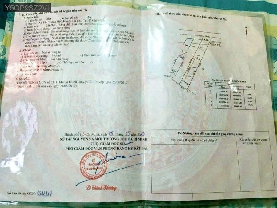 Bán nhà hoàn công mặt tiền đường Nguyễn Thị Nhúng, diện tích 6x39 full thổ cư. Giá 4.1tỷ - Xã Tân Thông Hội  -  Huyện Củ Chi  - (ảnh - 0)