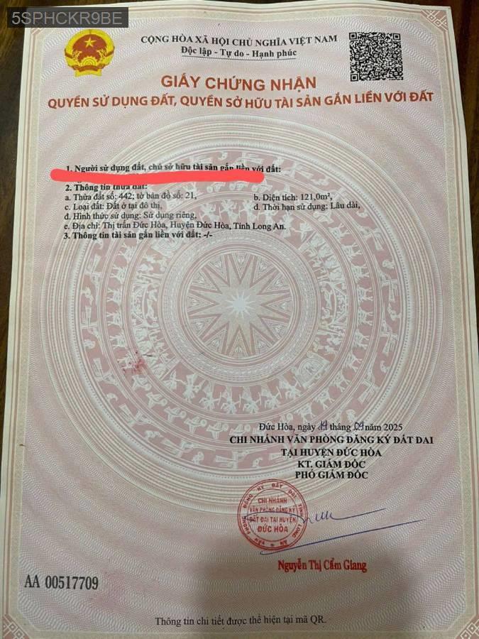 Bán đất SHR 5x25 - Thị trấn Đức Hoà  -  Huyện Đức Hòa  - (ảnh - 1)