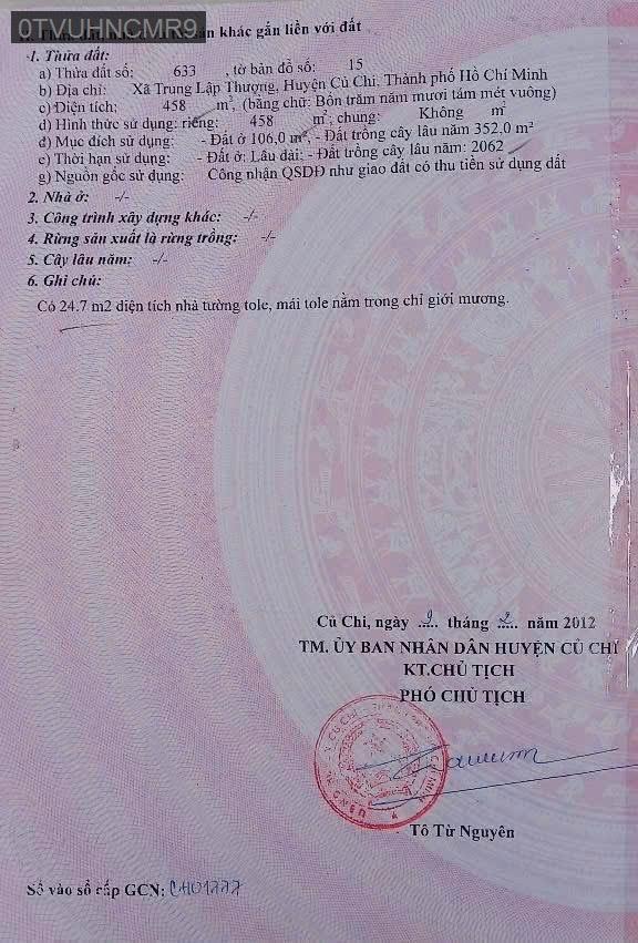 Bán đất tặng căn nhà cấp 4 kiên cố mặt tiền đường nhựa Trung Lập Thượng, diện tích 7.9x58 - Xã Trung Lập Thượng  -  Huyện Củ Chi  - (ảnh - 2)